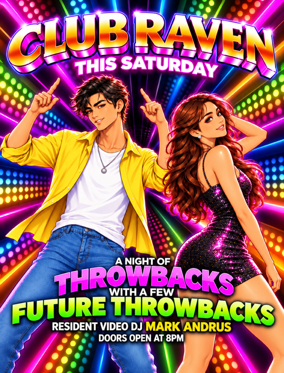 club raven this saturday a night of throwbacks with a few future throwbacks video dj mark andrus doors open at 8pm
