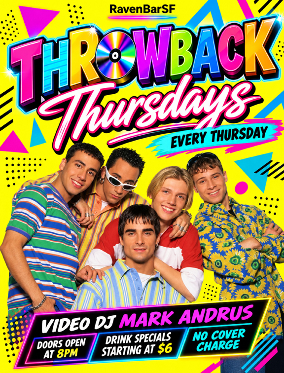 ravenbarsf throwback thursdays every thursday video dj mark andrus doors open at 8pm no cover charge drink specials