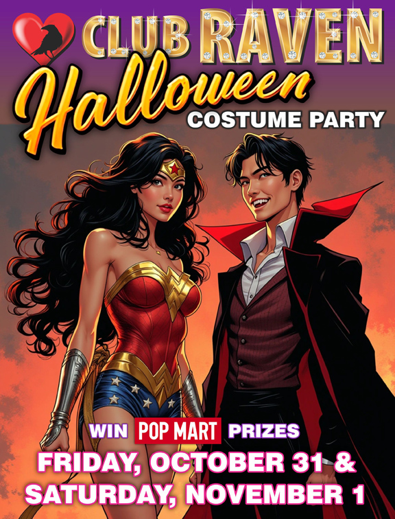 club raven halloween costume party win pop mart prizes friday, october 31 and november 1
