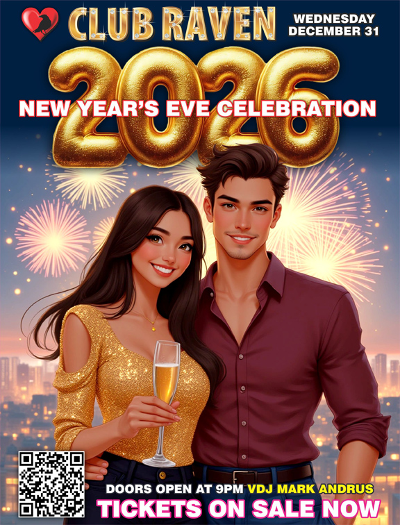 club raven new year's eve celebration 2026 doors open at 9pm vdj mark andrus wednesday december 31 tickets on sale now
